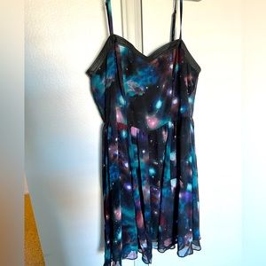 Galaxy Dress with faux Leather Detail